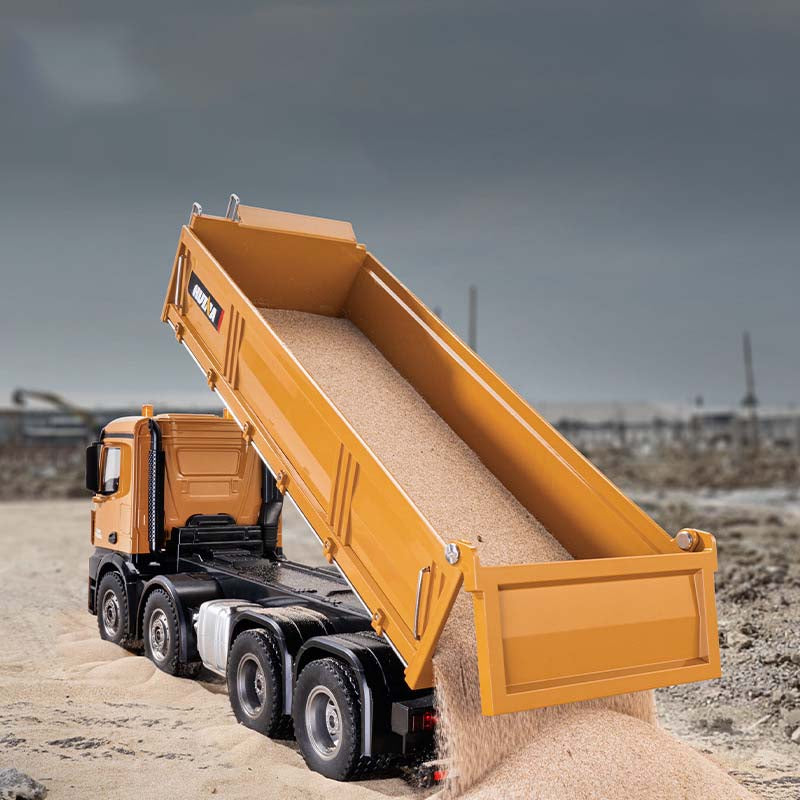 Alloy 12-Channel2.4G Wireless Remote-Controlled Heavy-Duty Dump Truck Industrial Construction Vehicle Model with 8-Wheel Drive for Sand/Gravel Transport