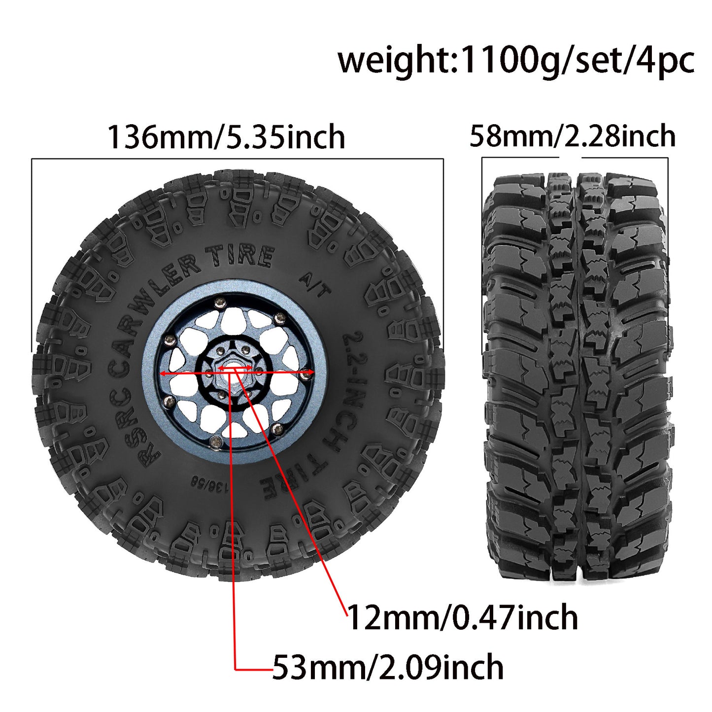 RC Off-Road Vehicle Metal Beadlock Wheel Upgrade Kit (4pcs) for 2.2-inch Tires