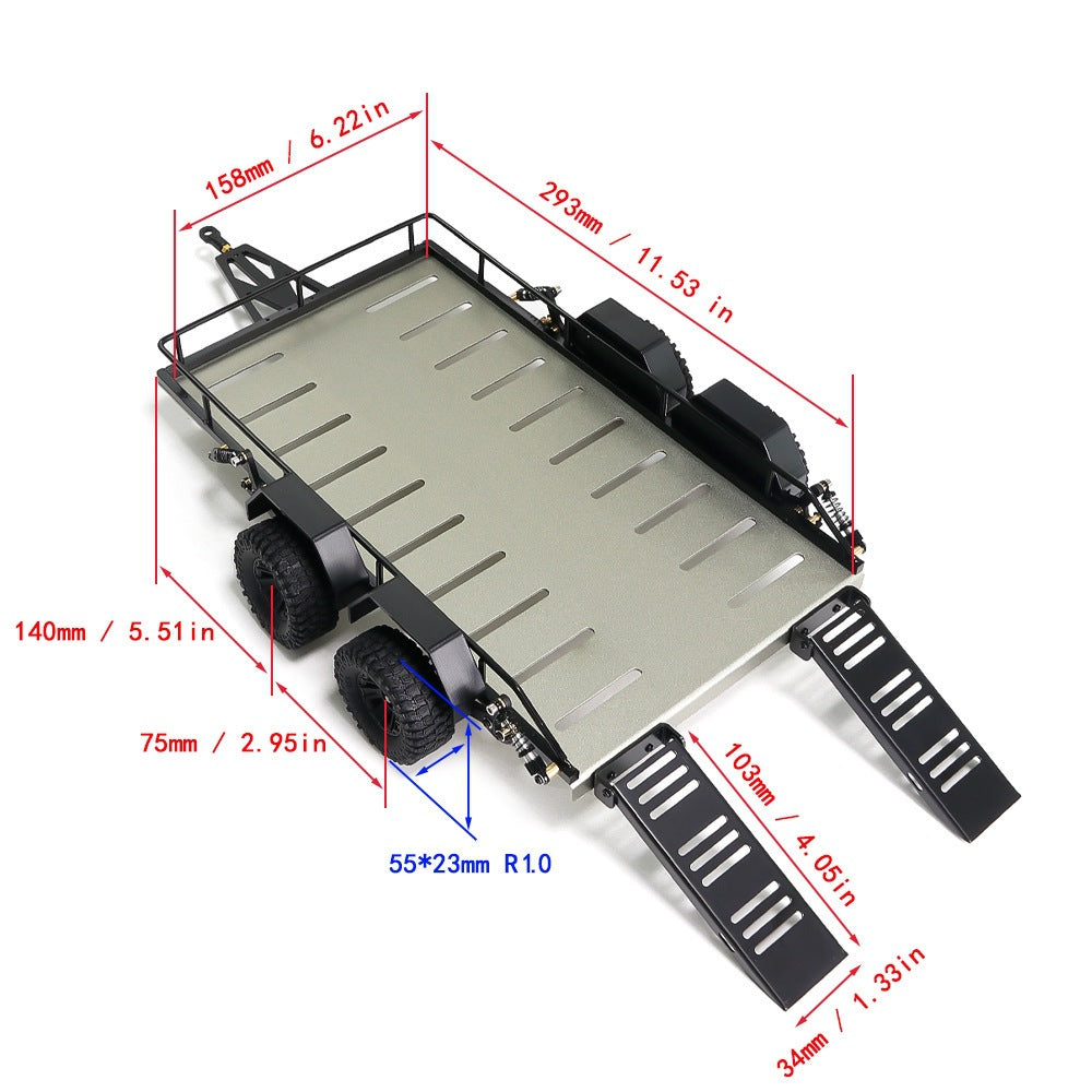 1:18 Scale 4-Wheel Simulation Trailer - No-Drill Installation Professional Vehicle Accessory