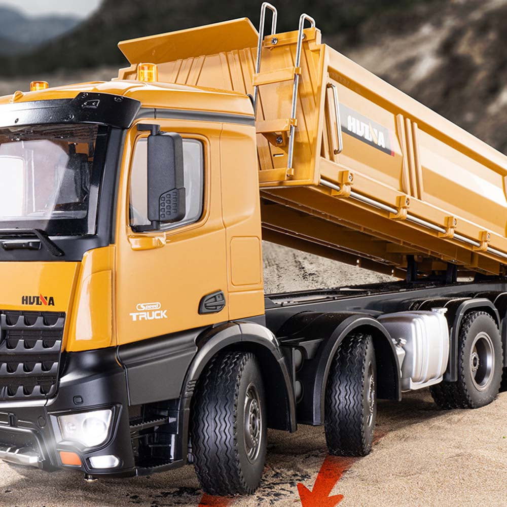 Alloy 12-Channel2.4G Wireless Remote-Controlled Heavy-Duty Dump Truck Industrial Construction Vehicle Model with 8-Wheel Drive for Sand/Gravel Transport