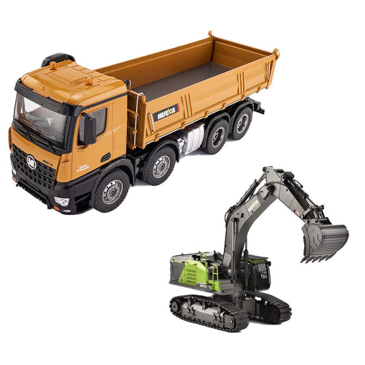Professional RC Engineering Vehicle Set - Remote-Controlled Construction Models Including Dump Truck, Excavator Blade & Loader Bucket