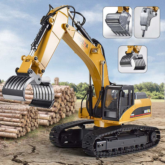 32-Channel Full-Alloy Demolition Machine 1:14 Scale Simulation Engineering Vehicle with Hydraulic Log Grabber and Excavator Functions - Professional Grade Remote-Controlled Model