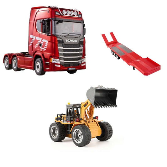 RC Construction Vehicle Set - Tow Truck + Bulldozer Blade + Loader Bucket Remote-Control Building Toy