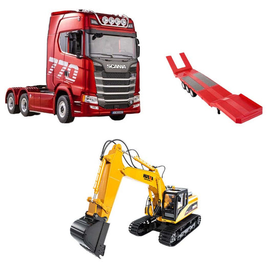 RC Construction Vehicle Set - Excavator + Tractor Truck 2.4G Wireless Electric Remote Control Engineering