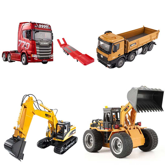 Professional RC Engineering Vehicle Set (4-Piece) - Includes Dump Truck, Excavator Blade, Bulldozer, Tow Truck and Loader Bucket - Professional Remote-Control Construction Models