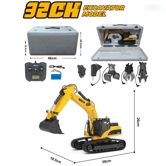 32-Channel Full-Alloy Demolition Machine 1:14 Scale Simulation Engineering Vehicle with Hydraulic Log Grabber and Excavator Functions - Professional Grade Remote-Controlled Model